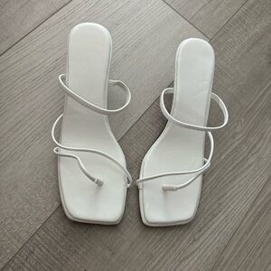 Square Toe Kitten Heel White Sandal